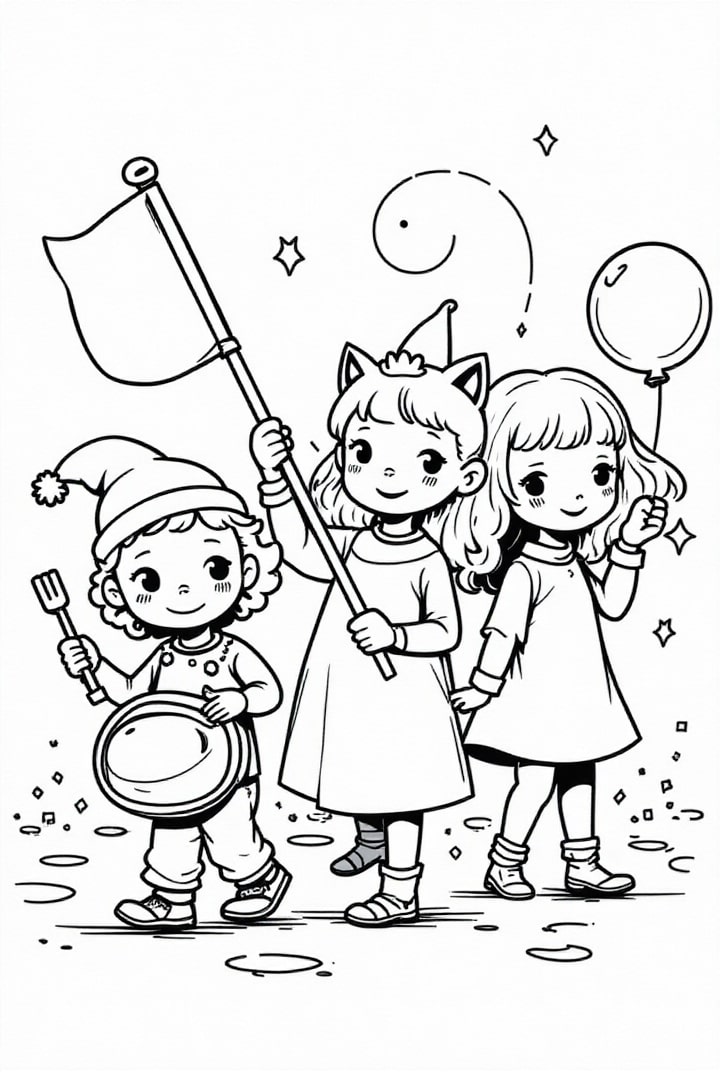 Coloriage cortA¨ge de carnaval