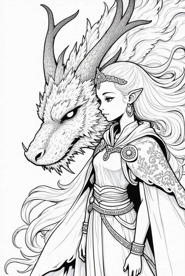 Coloriage dragon avec princesse guerriA¨re