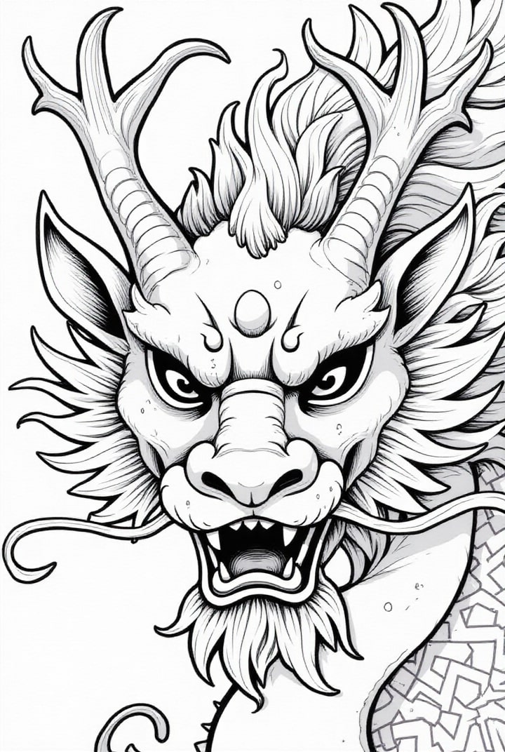 Coloriage dragon chinois traditionnel