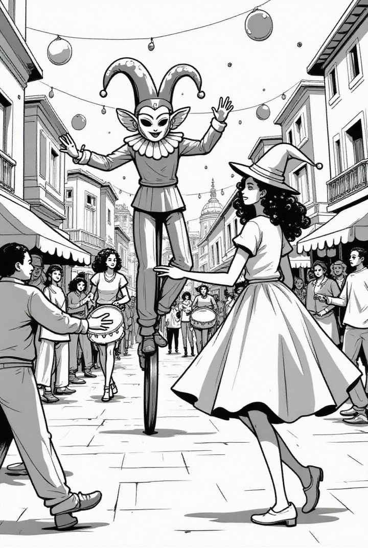 Coloriage fAªte de carnaval en ville