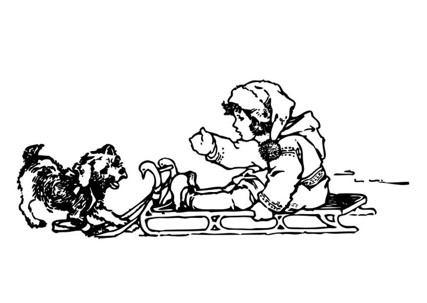 Coloriage fille sur traA®neau