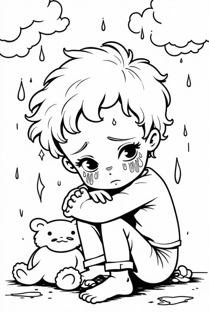 Coloriage garA§on triste