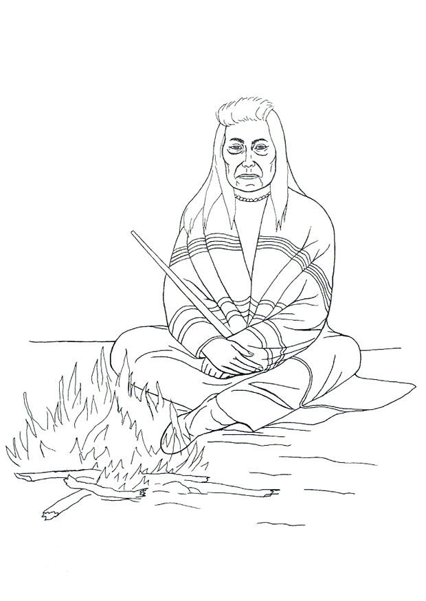 Coloriage indiA©ns prA¨s du feu de camp