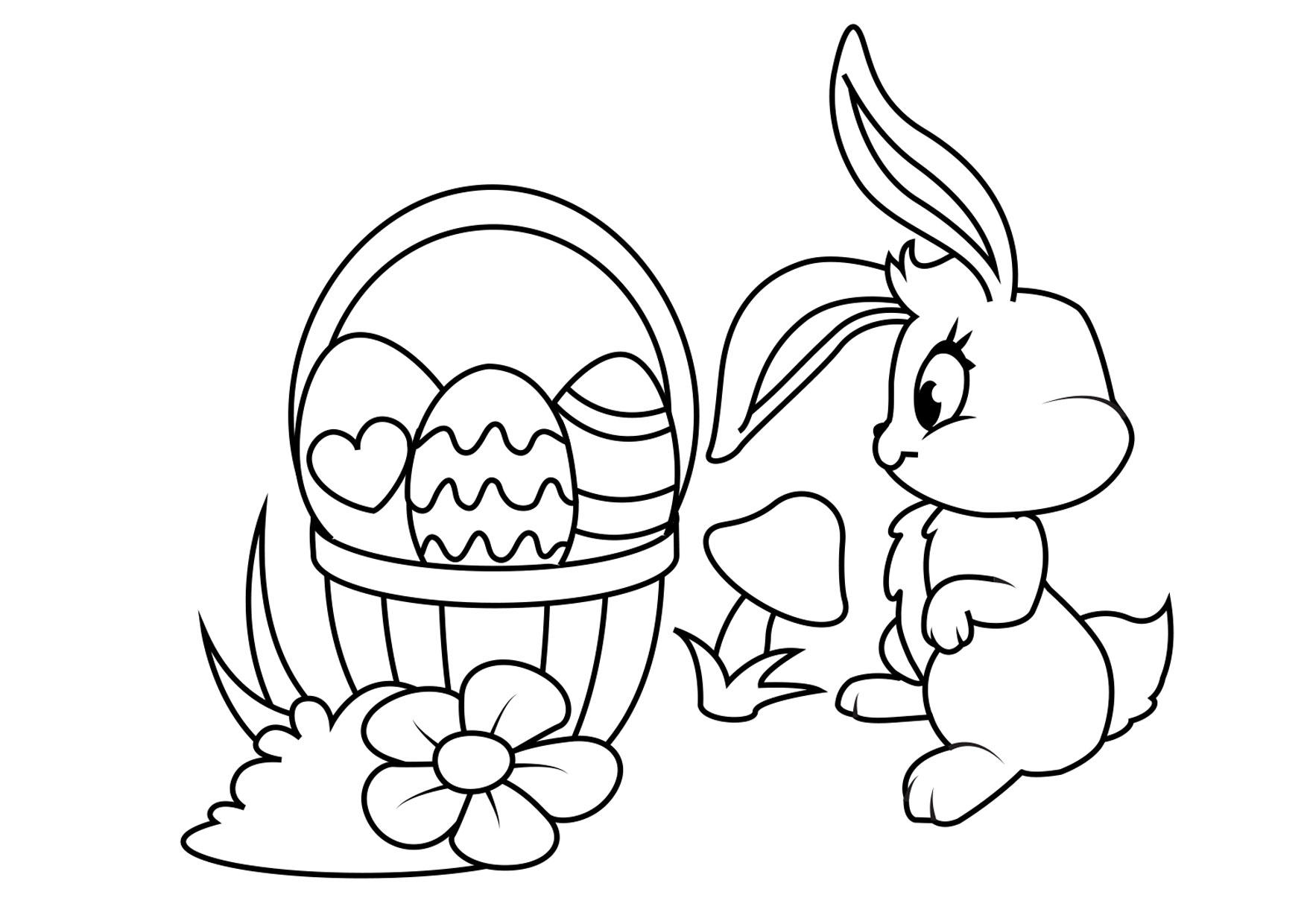 Coloriage lapin de pA¢ques avec panier de pA¢ques