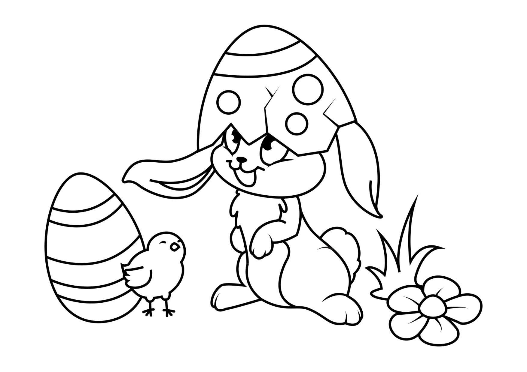 Coloriage lapin de pA¢ques avec poussin