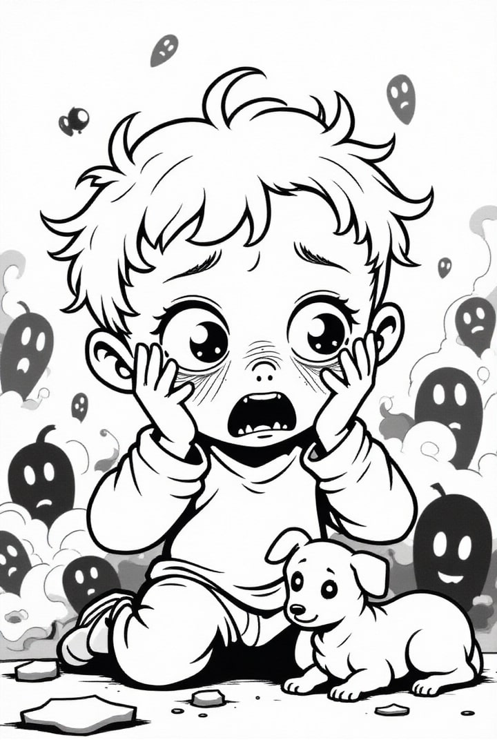 Coloriage le garA§on a peur