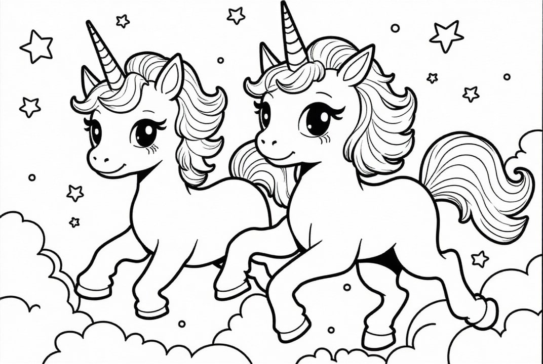 Coloriage les amis des licornes volent vers les A©toiles