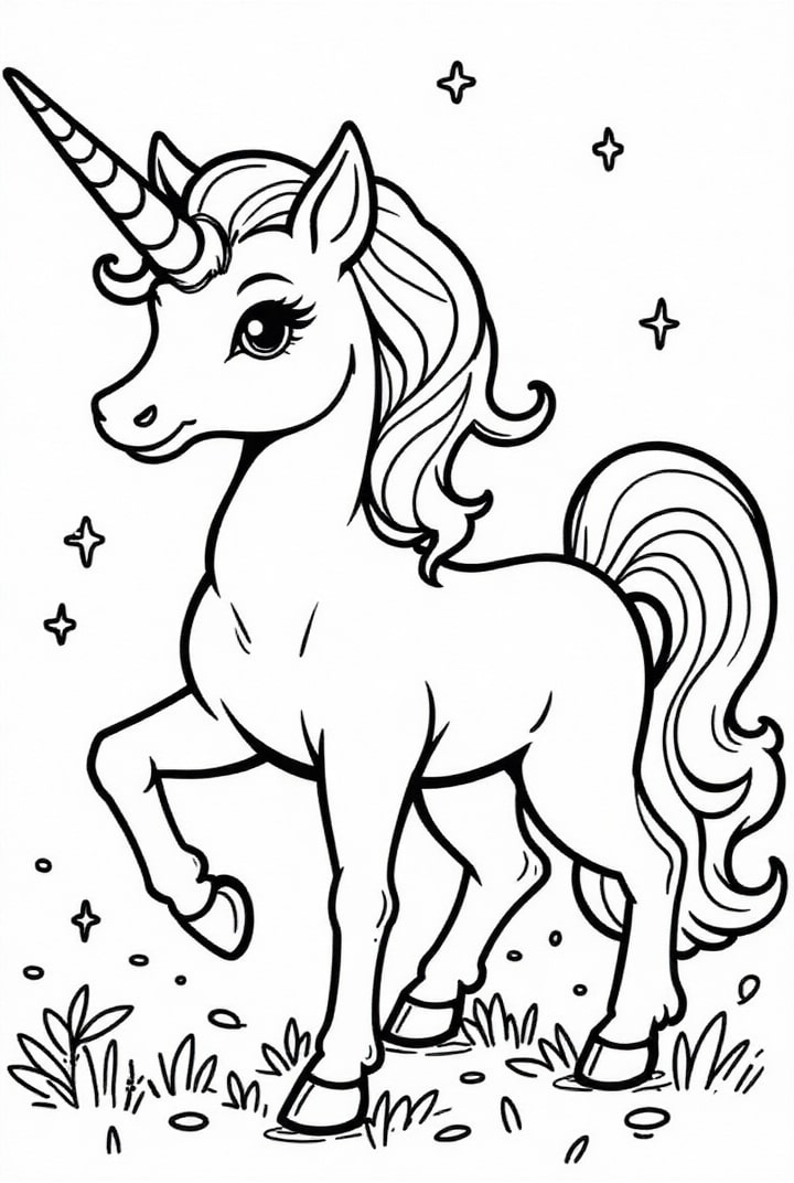 Coloriage licorne avec des A©toiles