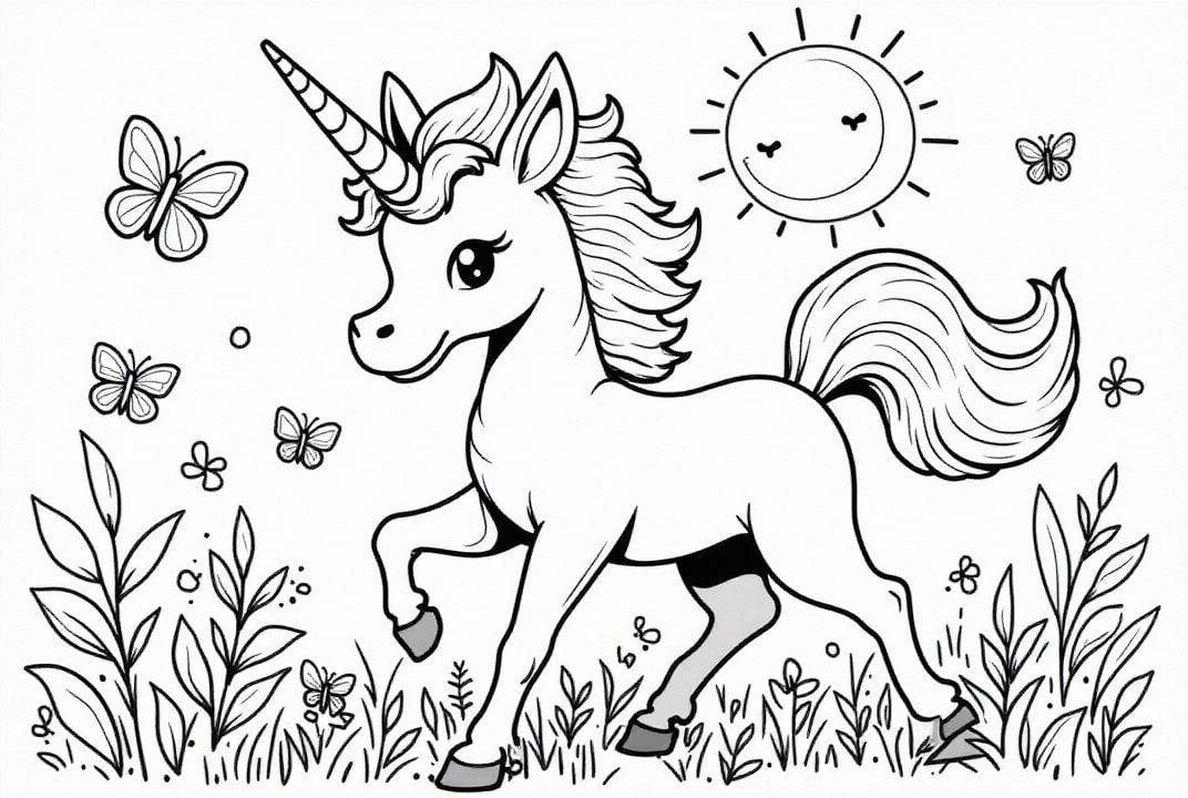 Coloriage licorne avec des papillons