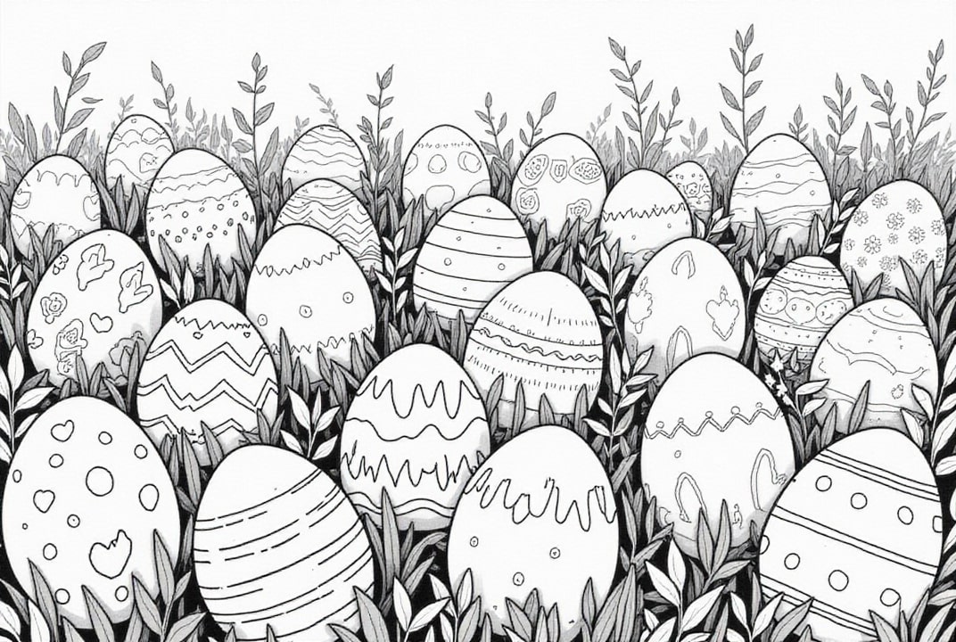 Coloriage oeufs de pA¢ques dans le jardin