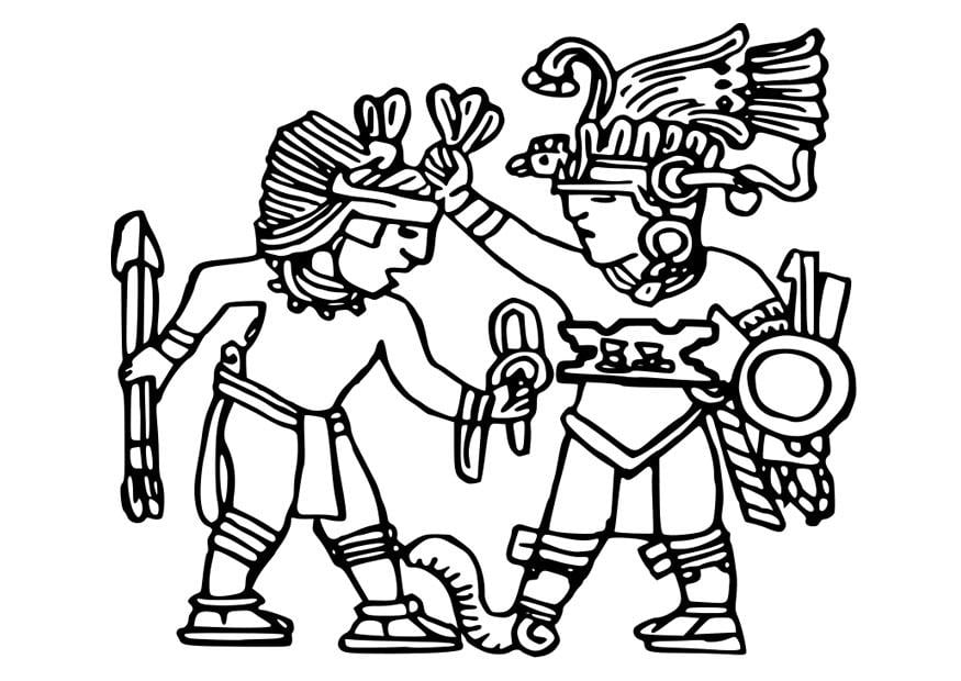 Coloriage peinture murale des aztA¨ques