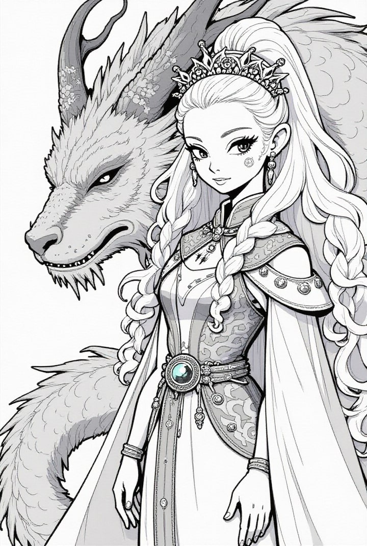 Coloriage princesse guerriA¨re avec son dragon