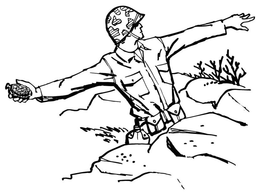 Coloriage soldat jete une grenade