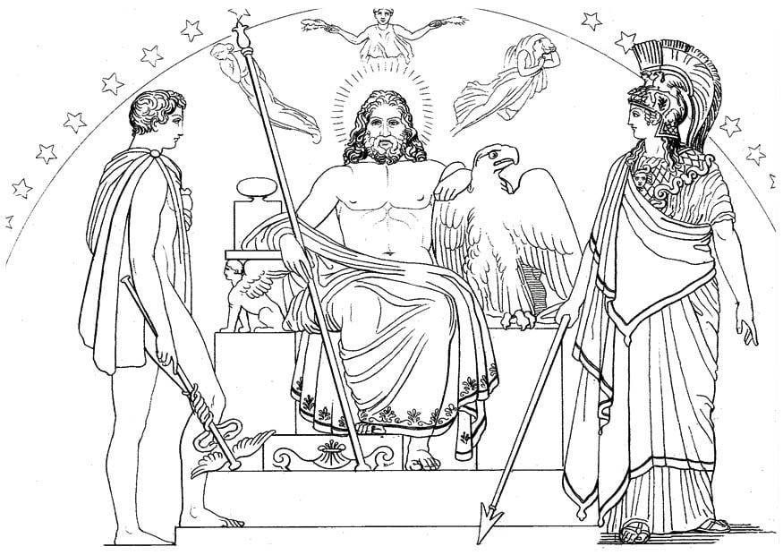 Coloriage ulysse - hermA¨s, zeus et athA©na