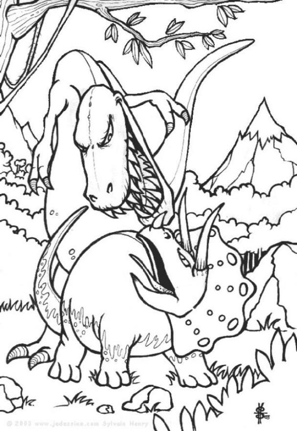 combat de dinosaures Coloriage combat de dinosaures