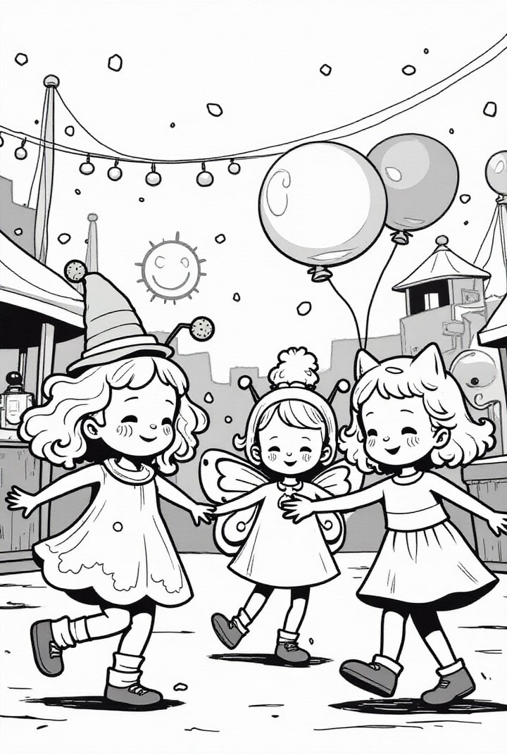 copines au carnaval Coloriage copines au carnaval