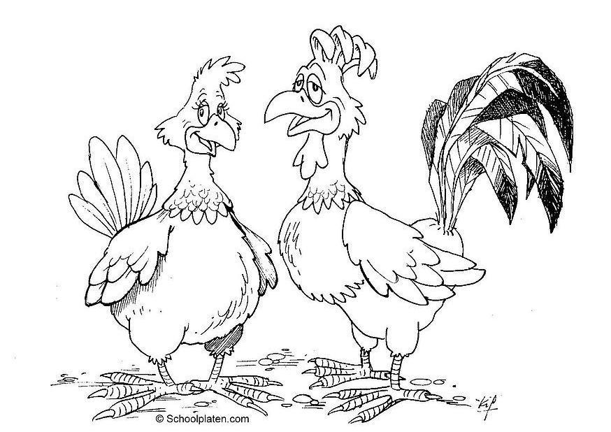 coq et poule Coloriage coq et poule
