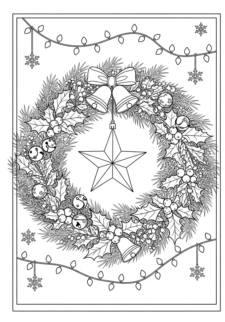 couronne de noA«l avec A©toile Coloriage couronne de noA«l avec A©toile