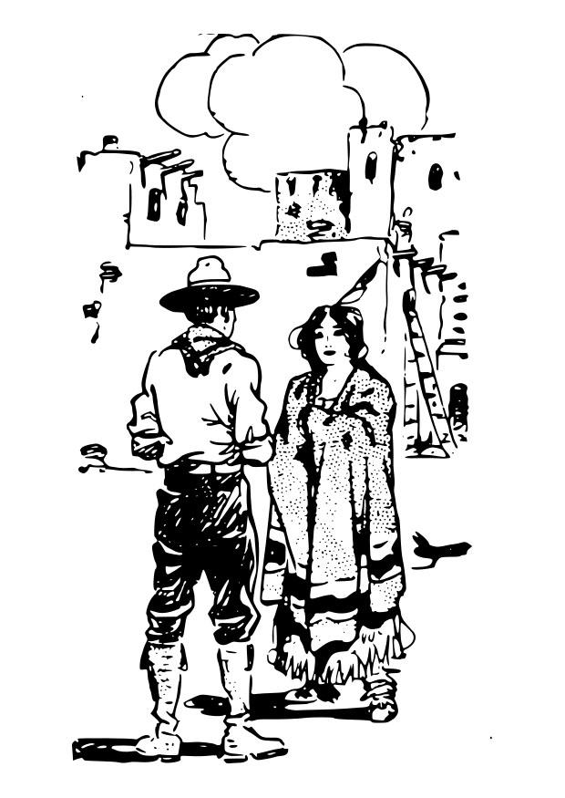 cowboy avec femme Coloriage cowboy avec femme