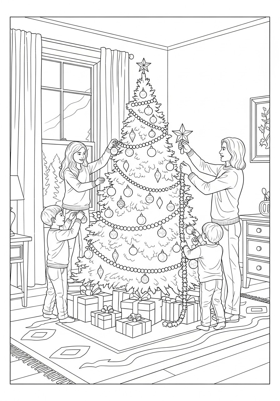 Coloriage dA©corer le sapin de noA«l en famille
