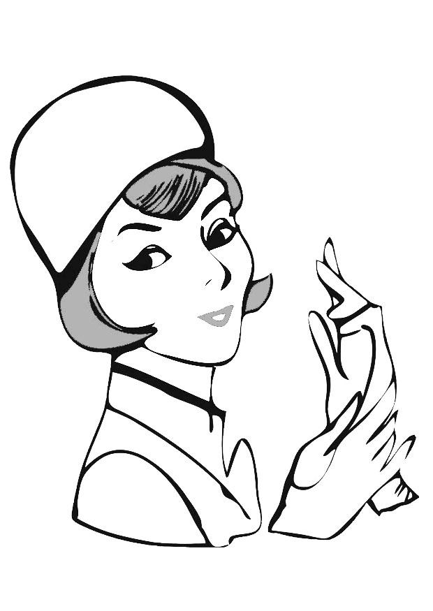 dame avec des gants Coloriage dame avec des gants