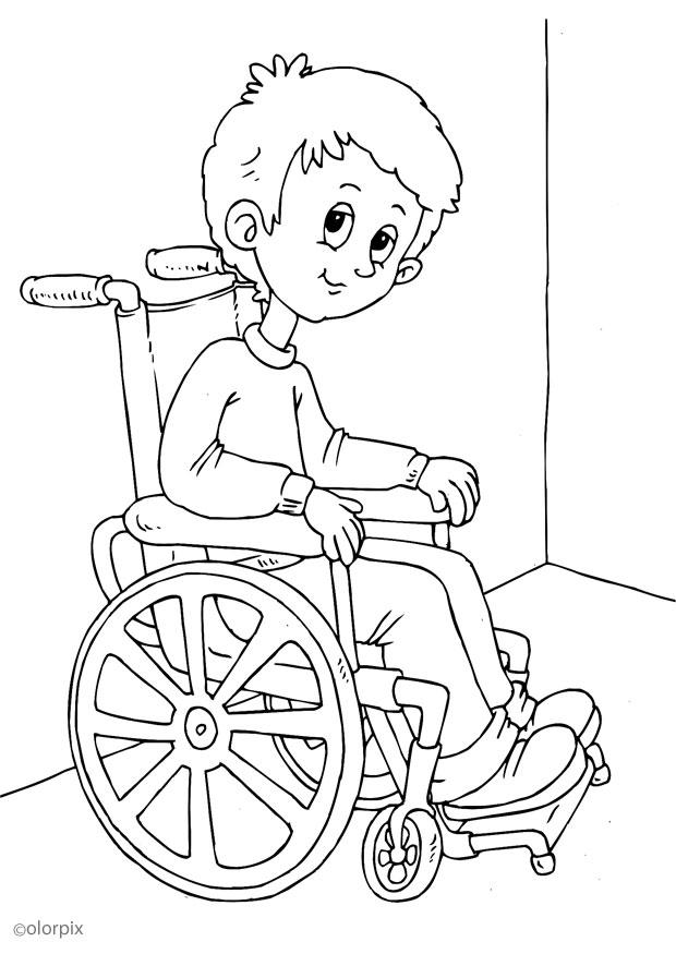 dans un fauteuil roulant Coloriage dans un fauteuil roulant