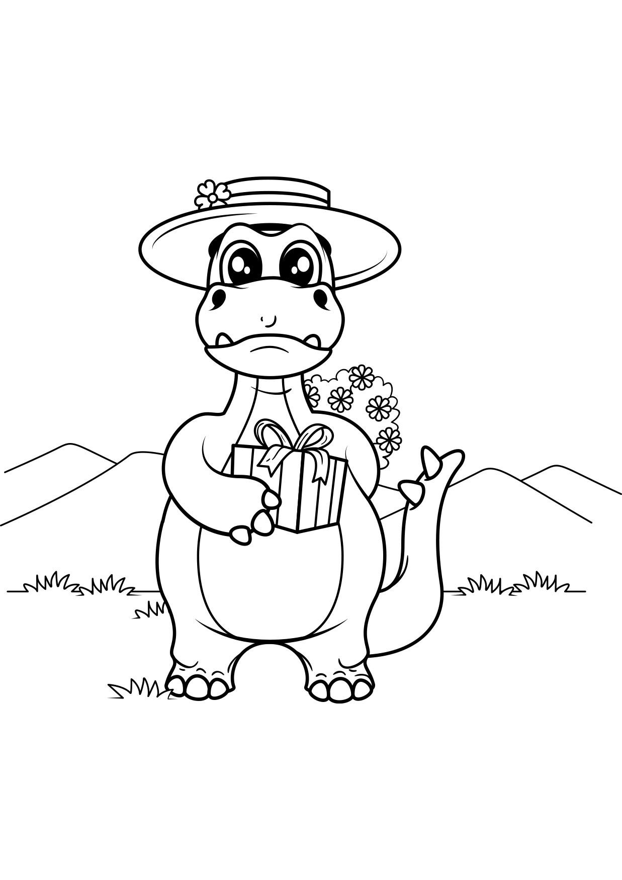 dinosaure avec cadeau Coloriage dinosaure avec cadeau
