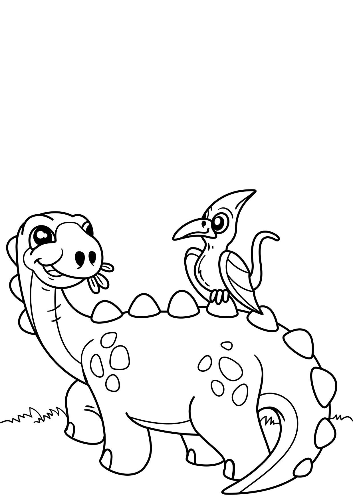 dinosaure avec oiseau Coloriage dinosaure avec oiseau