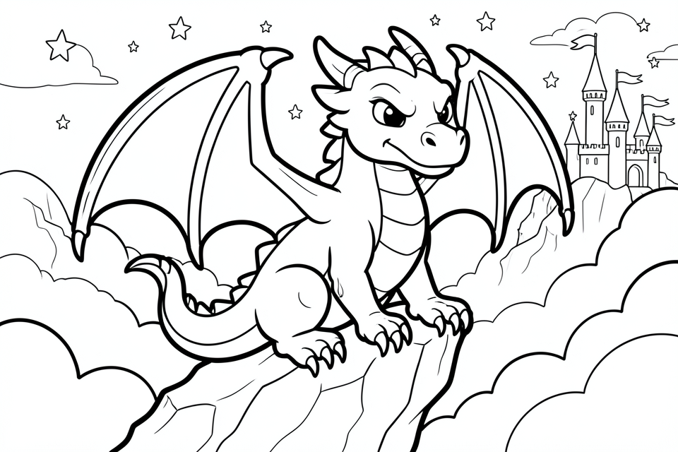 dragon au chA¢teau Coloriage dragon au chA¢teau