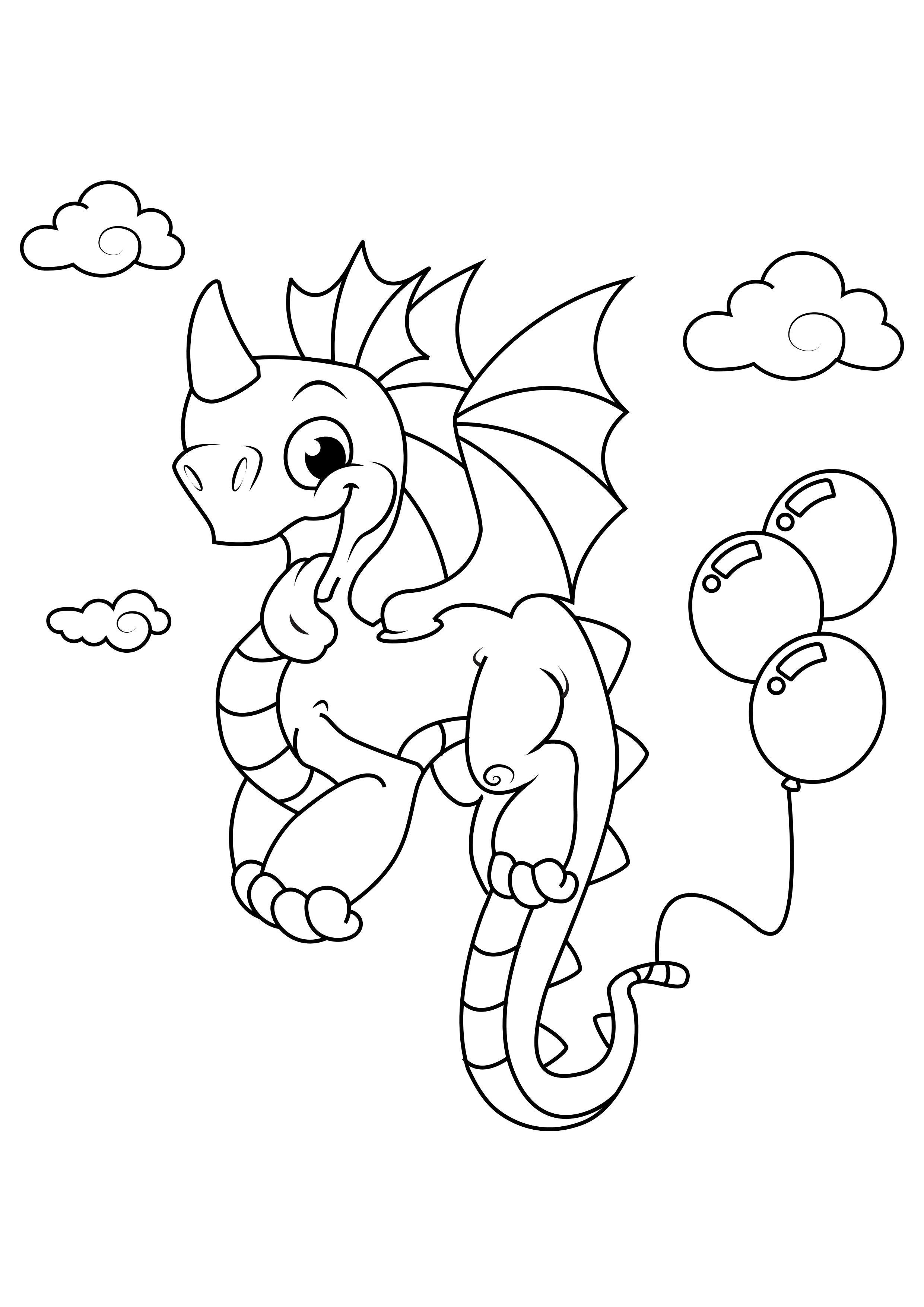 dragon avec des ballons Coloriage dragon avec des ballons