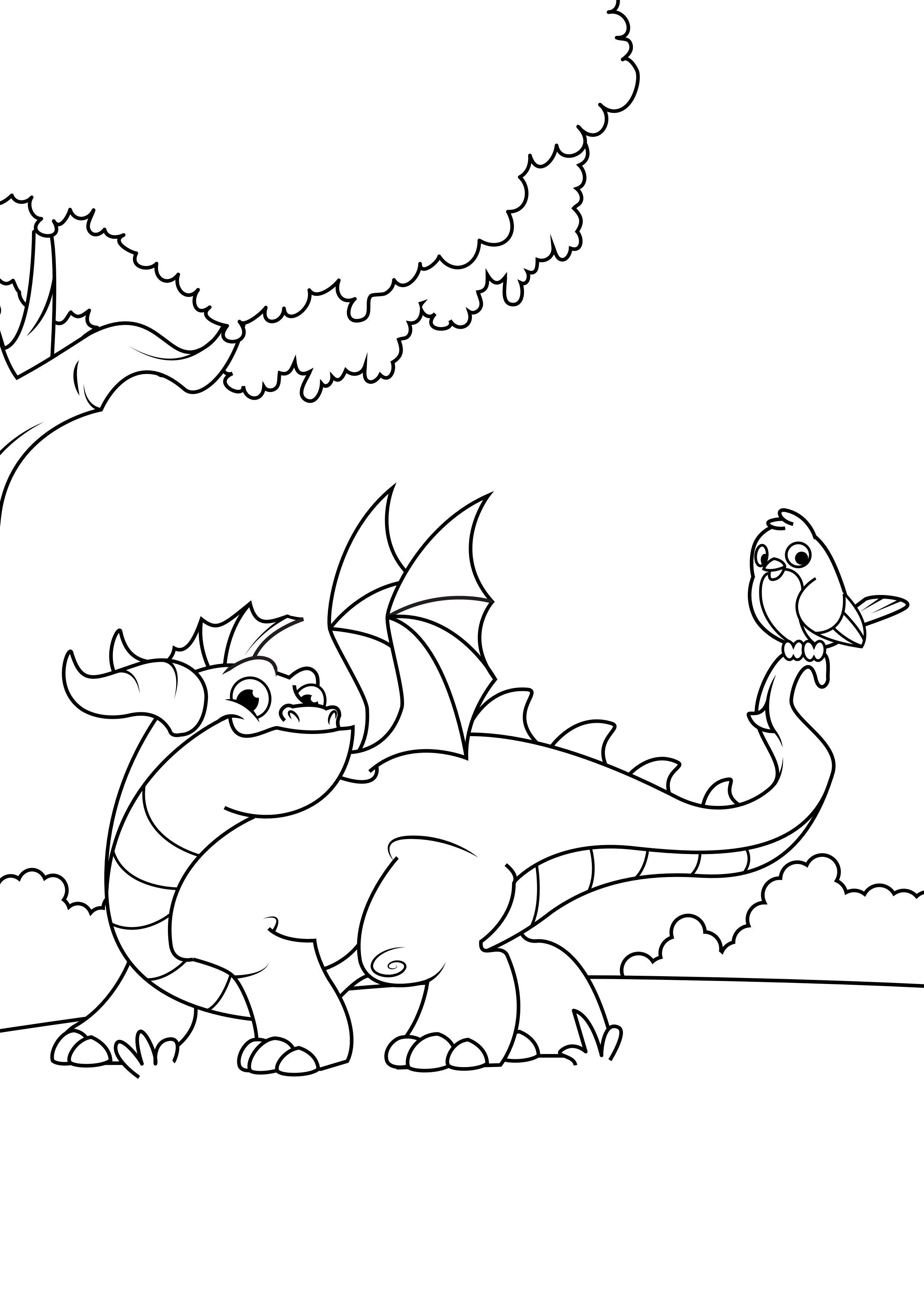 dragon avec oiseau Coloriage dragon avec oiseau