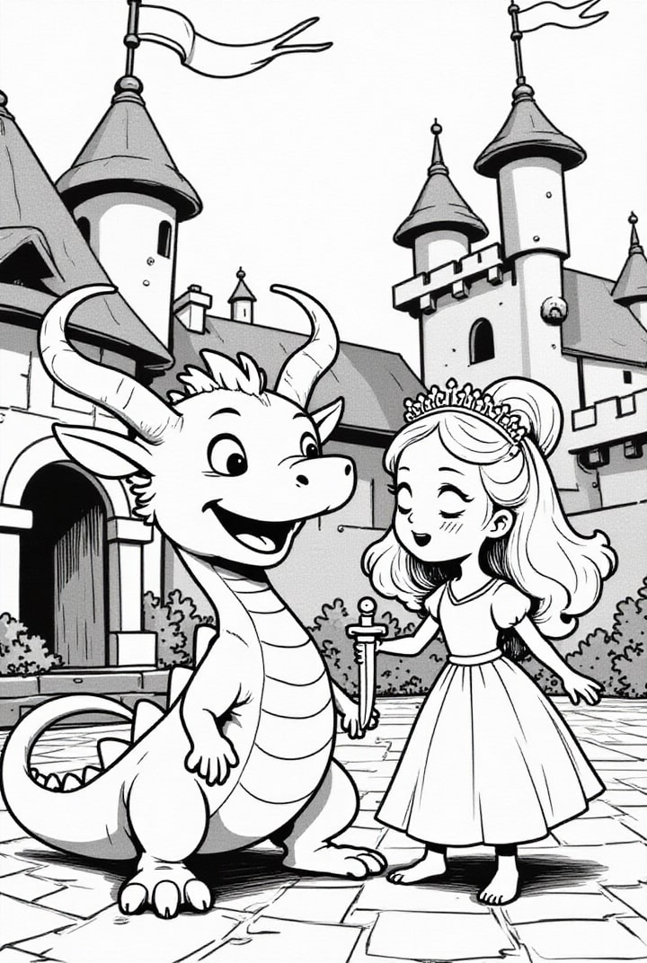 dragon avec princesse Coloriage dragon avec princesse
