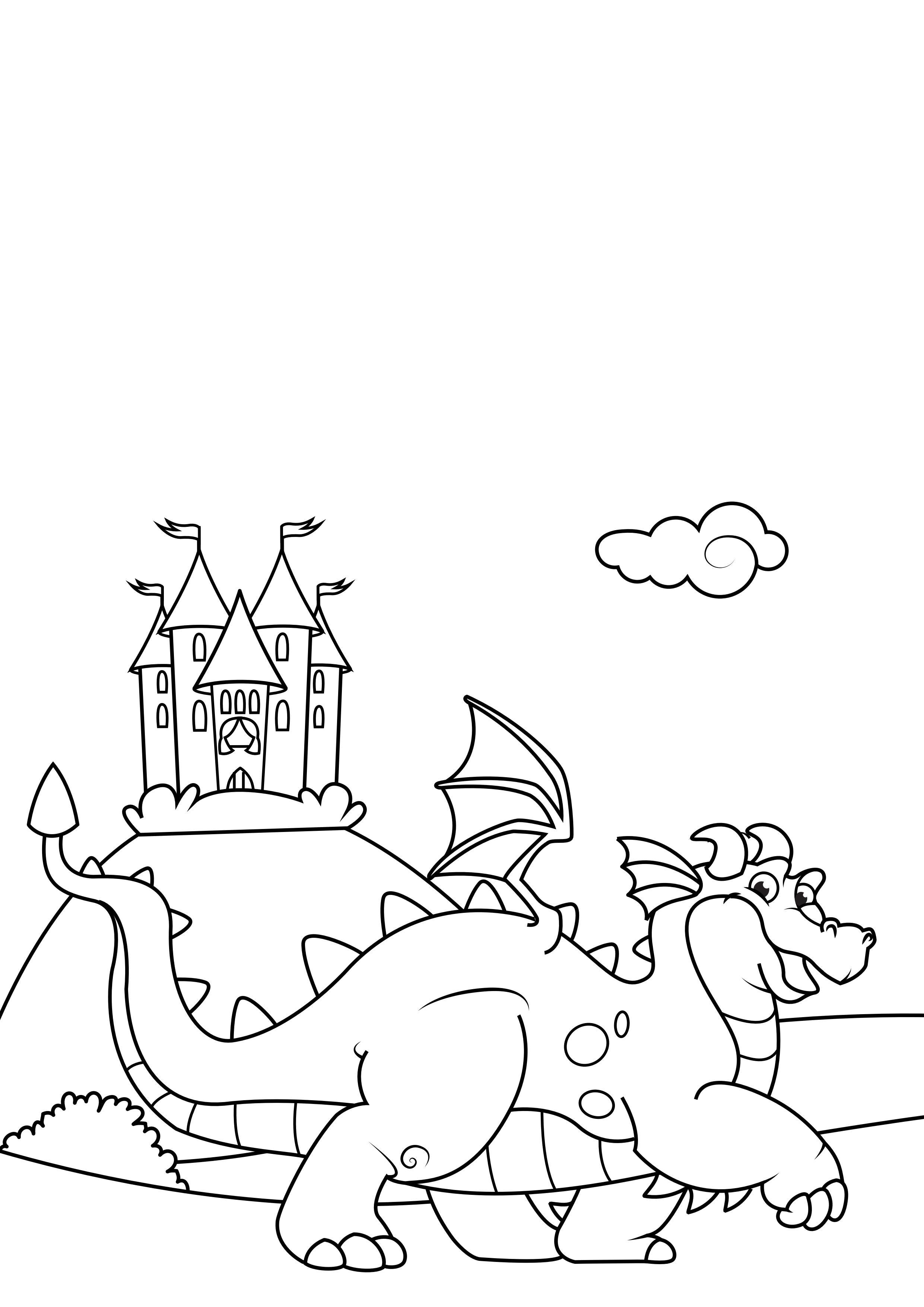 dragon devant le chA¢teau Coloriage dragon devant le chA¢teau