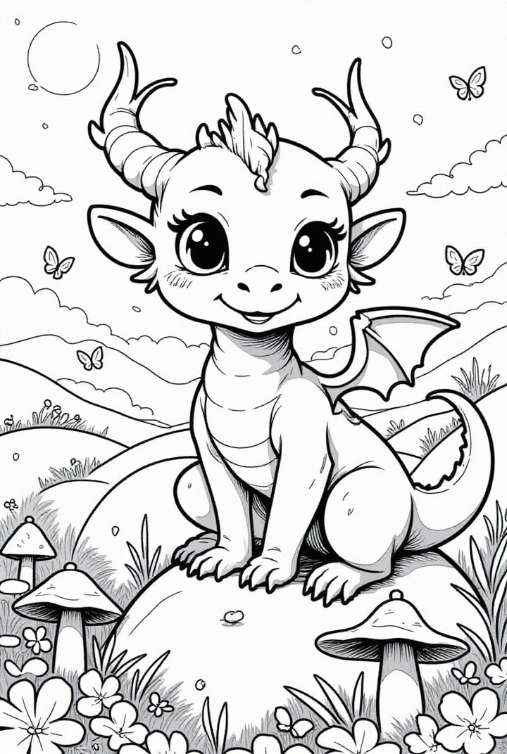 dragon heureux au soleil Coloriage dragon heureux au soleil