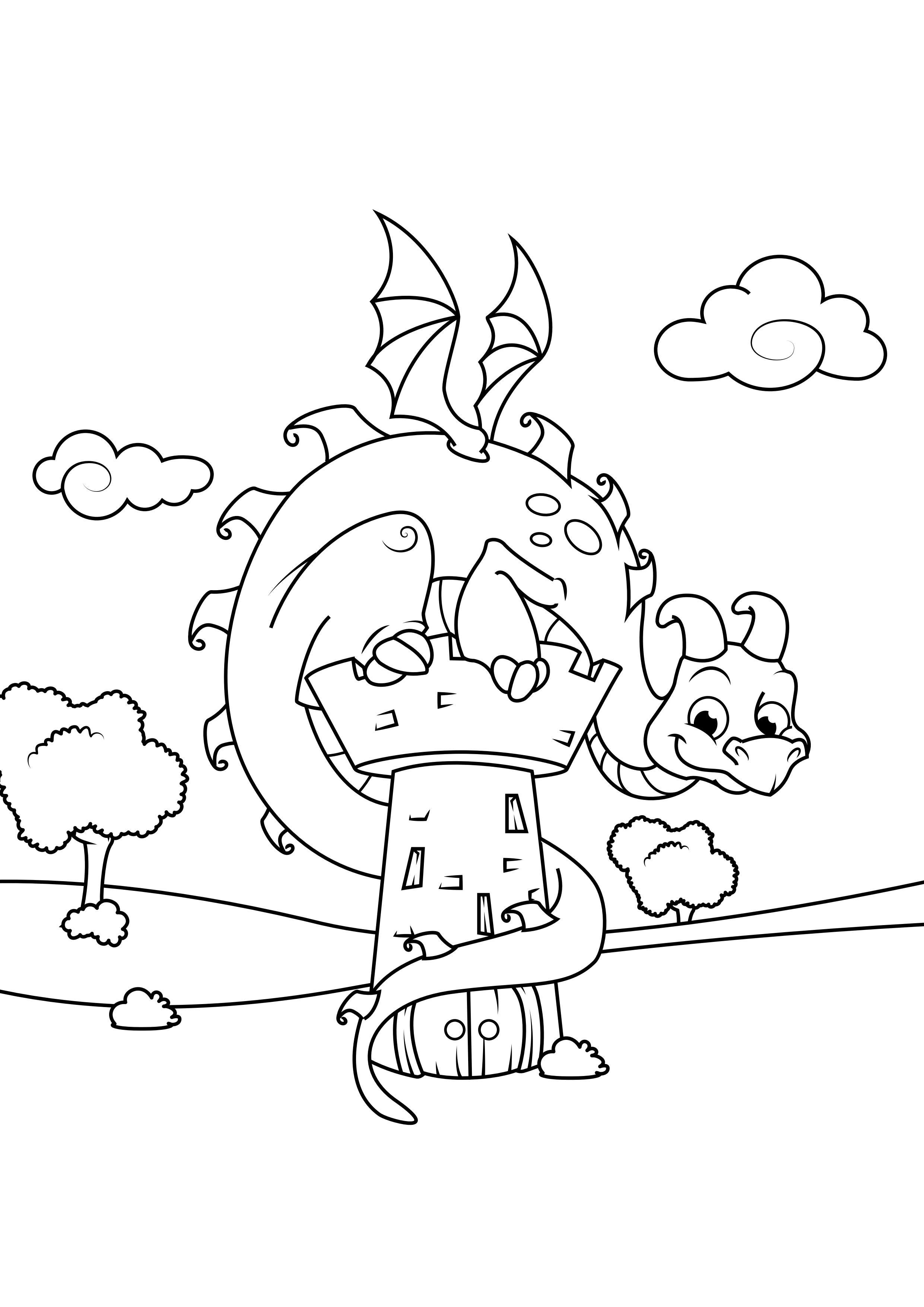 dragon sur la tour Coloriage dragon sur la tour