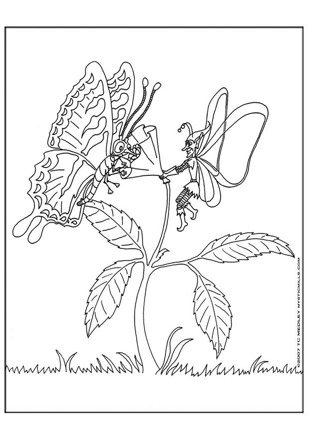 efle avec un papillon Coloriage efle avec un papillon