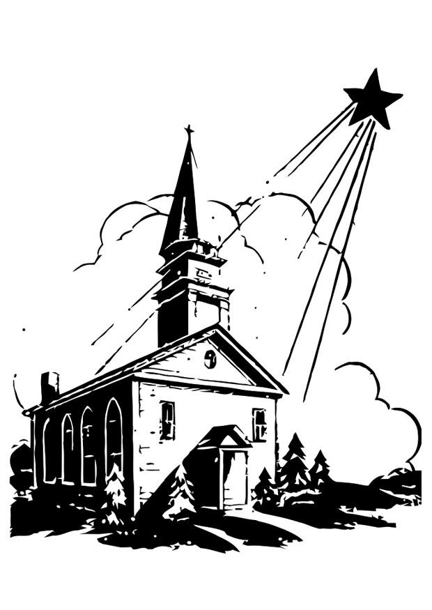 A©glise avec A©toile de noA«l Coloriage A©glise avec A©toile de noA«l
