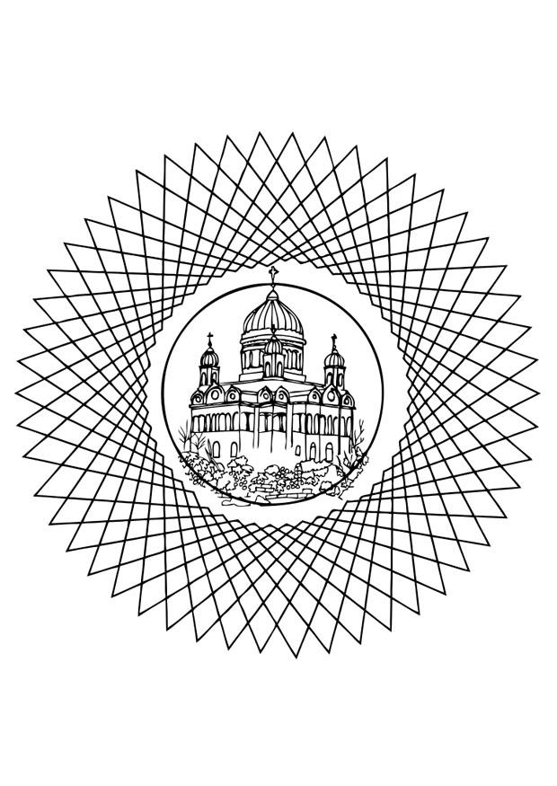 Coloriage A©glise dans mandala