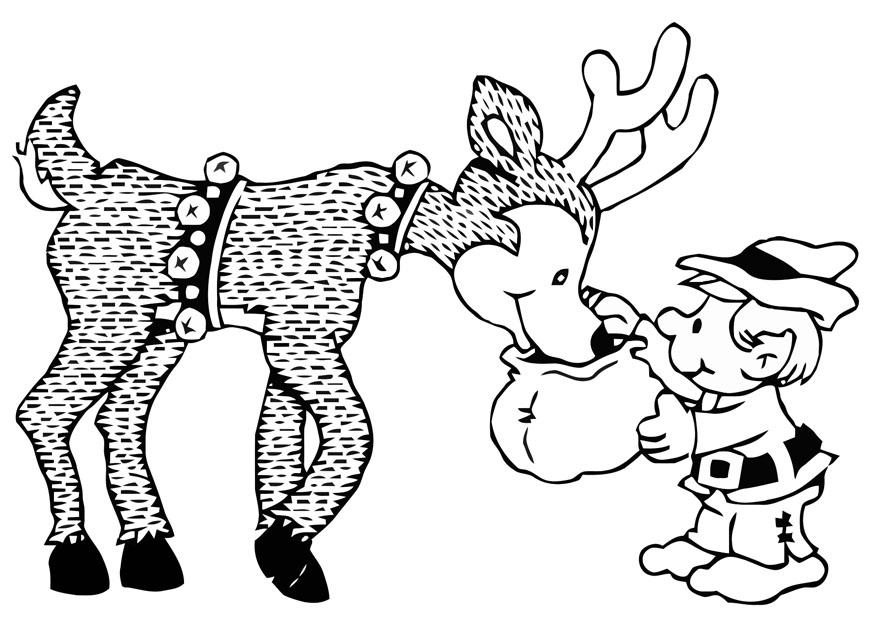 elfe avec renne Coloriage elfe avec renne