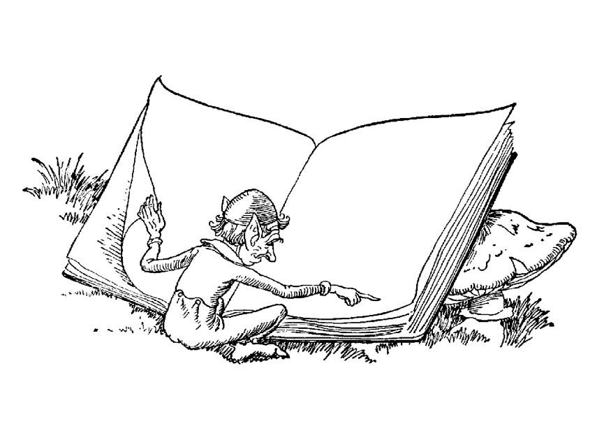 elfe qui lit Coloriage elfe qui lit
