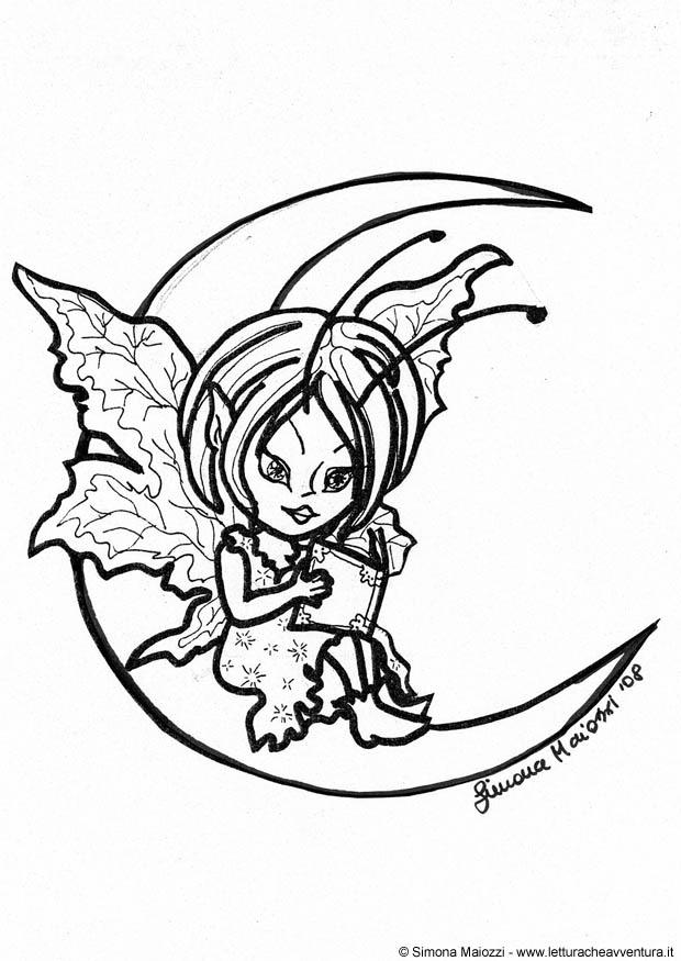 elfe sur la lune Coloriage elfe sur la lune