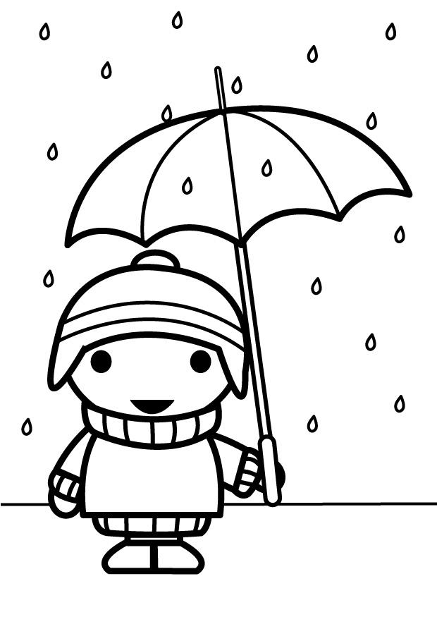 enfant avec un parapluie Coloriage enfant avec un parapluie