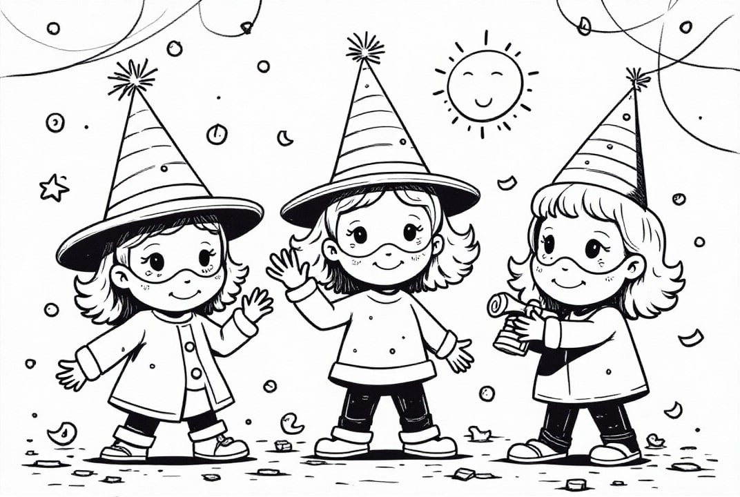 enfants masquA©s au carnaval Coloriage enfants masquA©s au carnaval