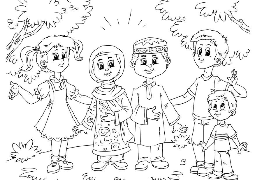 enfants musulman avec enfants occidentales Coloriage enfants musulman avec enfants occidentales