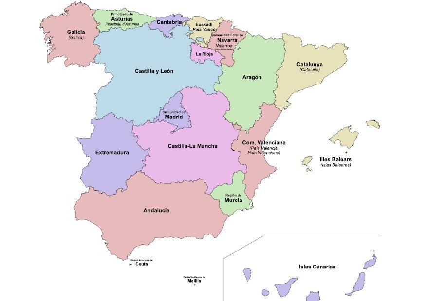 espagne - rA©gions autonomes Image espagne - rA©gions autonomes