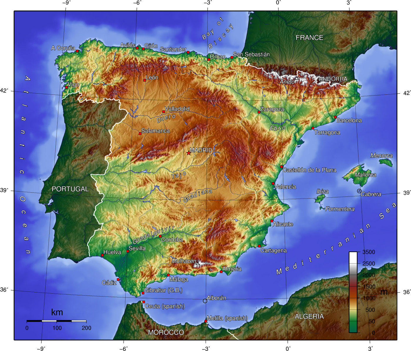 espagne topographie Image espagne topographie