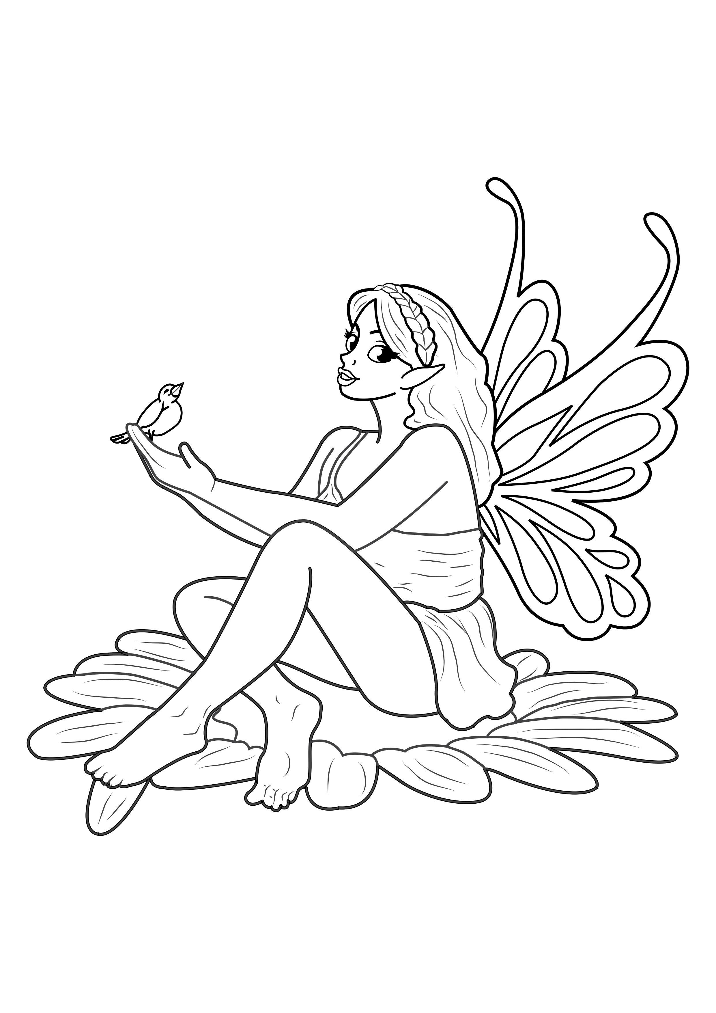 fA©e avec oiseau Coloriage fA©e avec oiseau