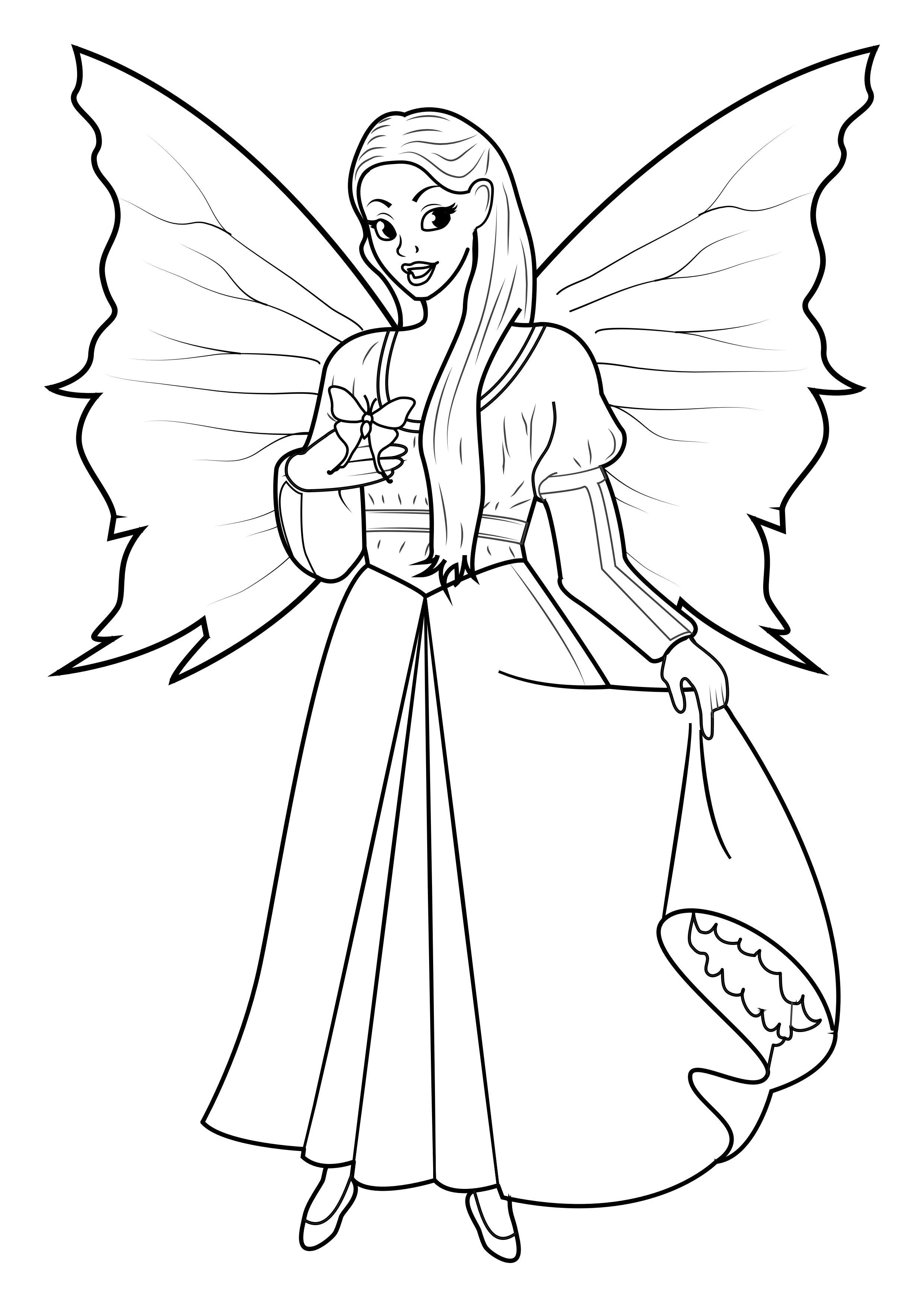 fA©e avec robe et papillon Coloriage fA©e avec robe et papillon