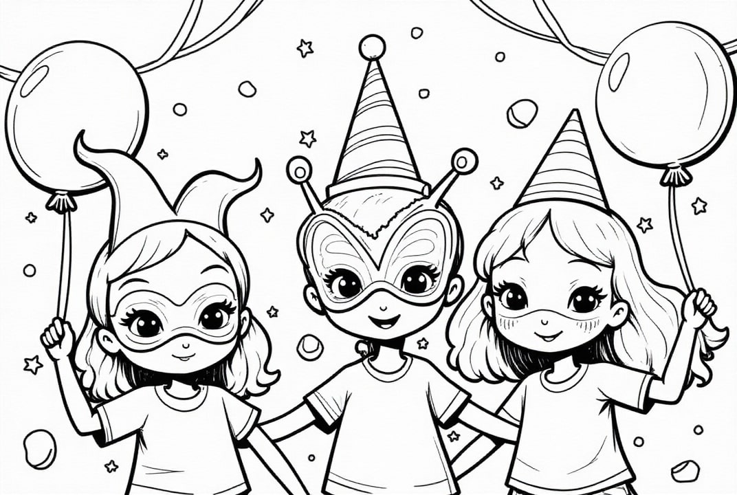 fAªte de carnaval entre amis Coloriage fAªte de carnaval entre amis