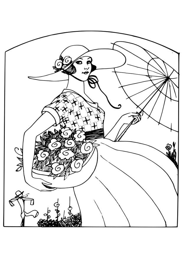 femme avec des fleurs Coloriage femme avec des fleurs